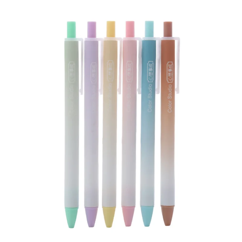 

6pcs Kawaii Gradient Color Press Gel Pens Stationery Office School Supplies Creative Student Writting Water-based Signature Pen