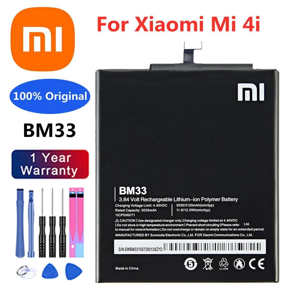 

Высококачественный аккумулятор Xiao mi BM33 3120 мАч для телефона Xiaomi Mi 4i Mi4i M4i, оригинальные сменные аккумуляторные батареи для смартфона
