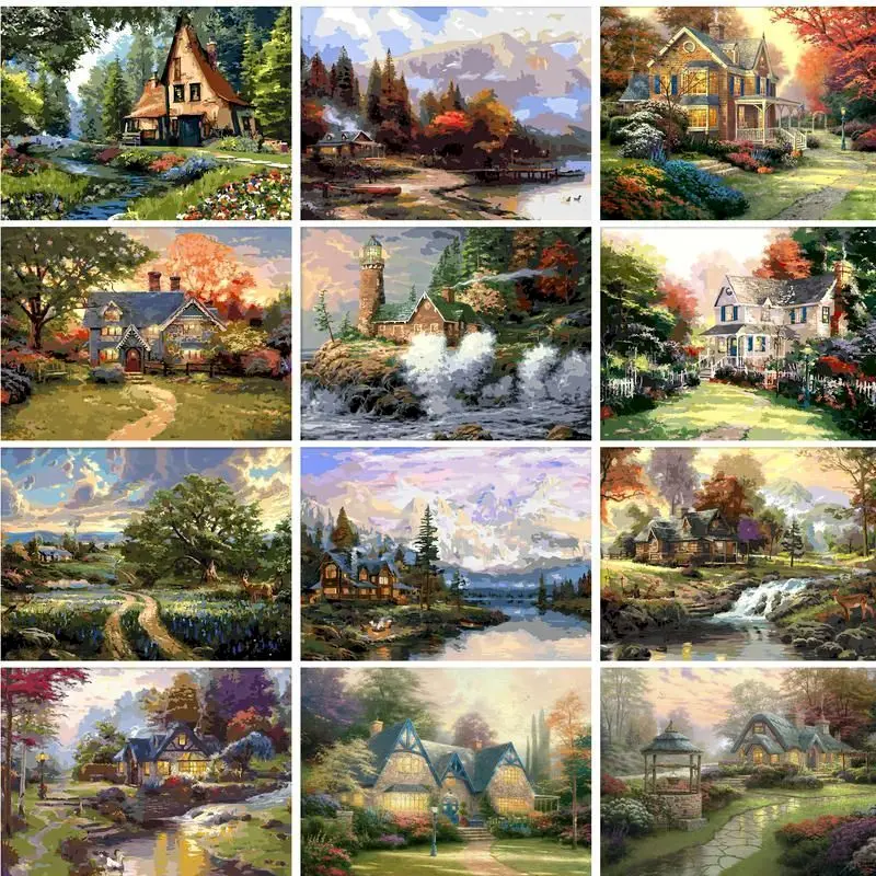 

GATYZTORY Paint By Number HandPainted Painting Drawing On Canvas Art Gift DIY Pictures By Number Villa Landscape Kits Home Decor