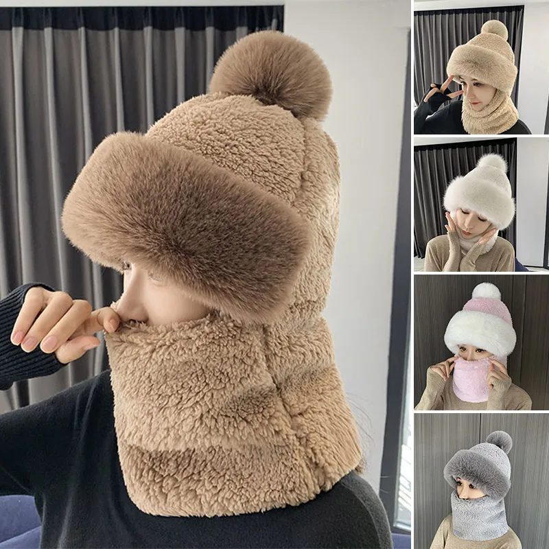 Женская зимняя меховая шапка с капюшоном и шарфом |