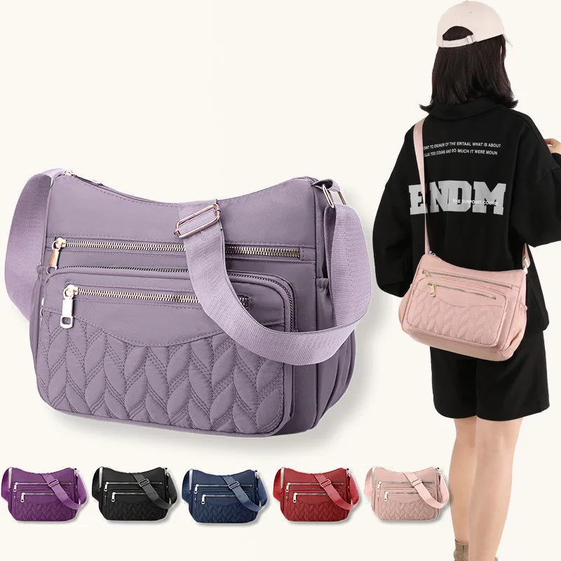 

New Women's Messenger Bag Nylon Fashionable Western-style Shoulder Bag Large Capacity Multi-layer Simple Middle-aged Mother Bag