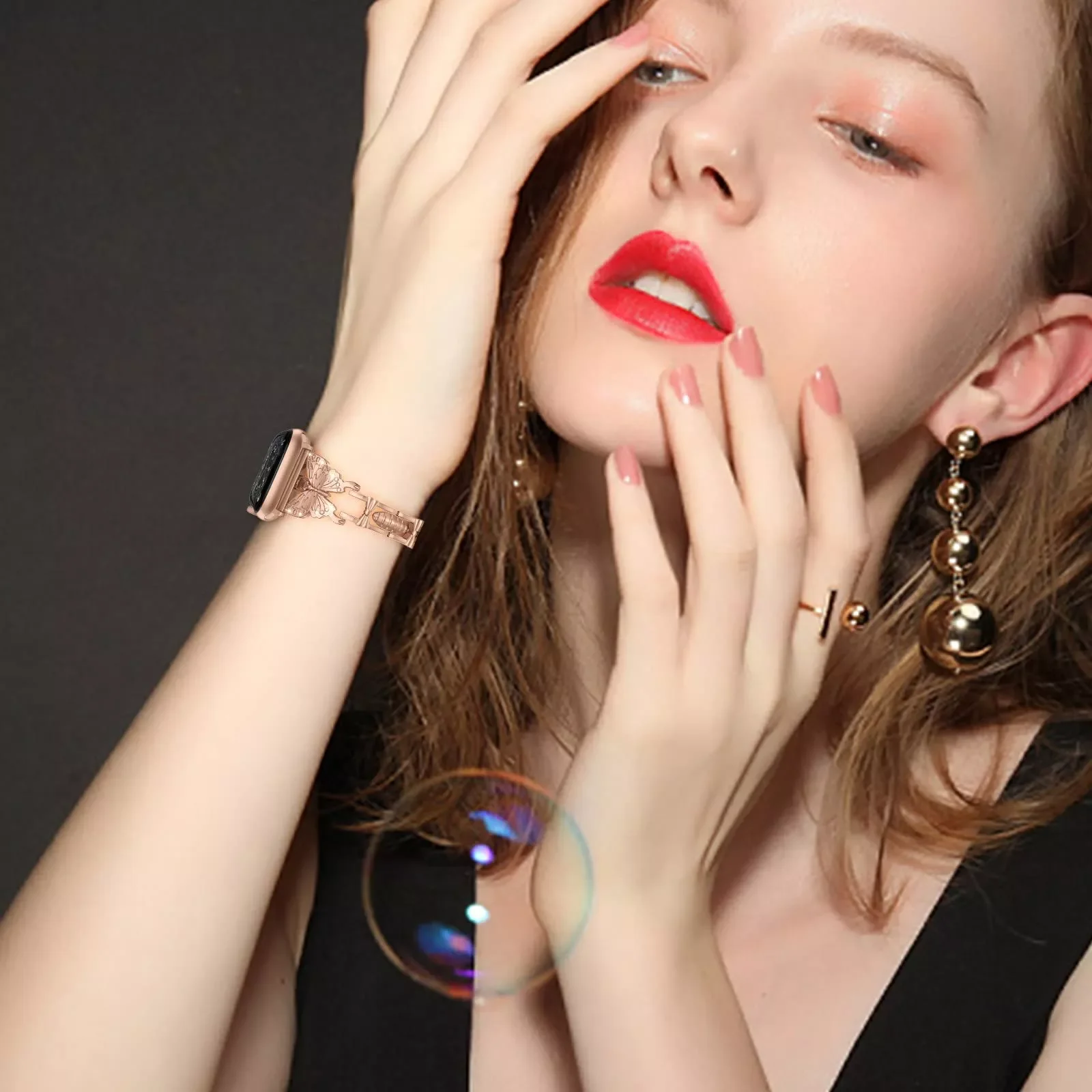 Diamond metal strap for apple watch band 7 6 se 5 4 3 2 Butterfly Bracelet 45mm 38mm 40mm 42mm 44mm for iwatch loop 41mm Jewelry