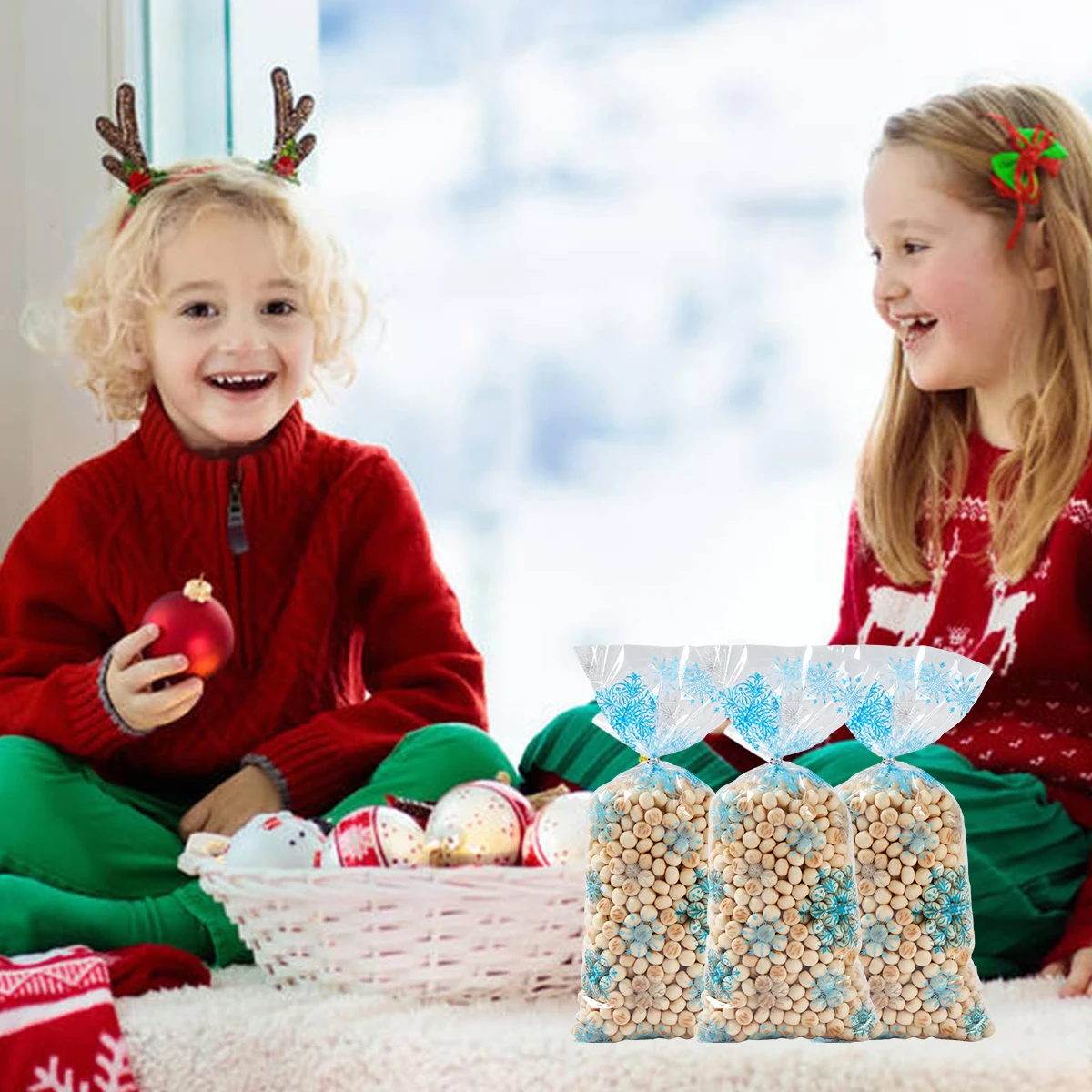 Рождественская Снежинка прозрачная сумка для конфет Рождественский мешок