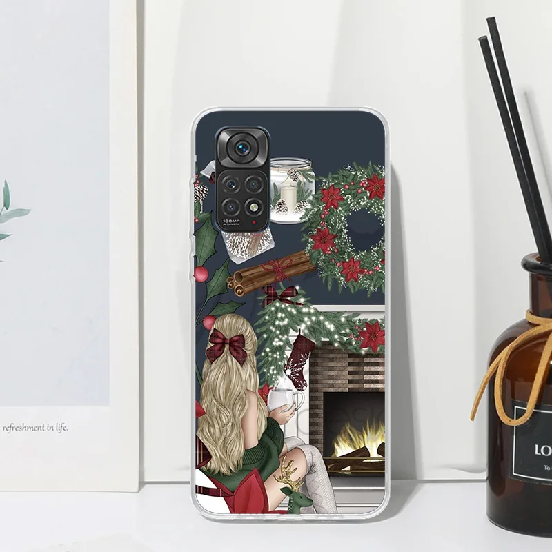 Рождественский чехол для телефона с изображением девушек кофе Xiaomi Redmi Note 13 12S 11S 10S