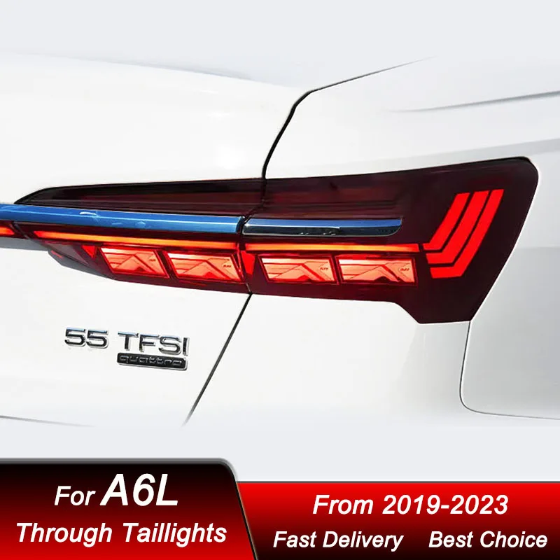Фото Автомобильные сквозные задние фонари для Audi A6L A6 2019-2023 C8, новый стиль, полностью светодиодный задний фонарь, динамический указатель поворота, задний фонарь в сборе №3