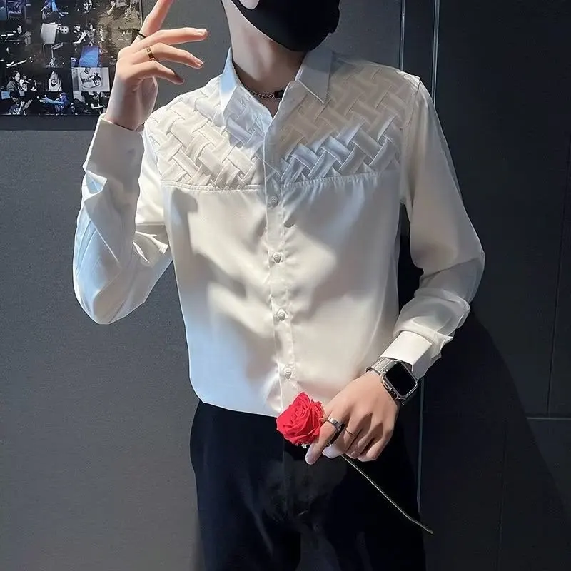 Мужская рубашка с длинным рукавом модная повседневная 2024 люкс для пожилых людей