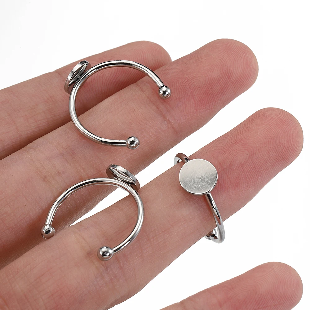 

10pcs 6/8/10/12mm Stainless Steel Adjustable Ring Settings Flat Blank Base Glass Cabochon Ring Bezel Jewelry Making DIY