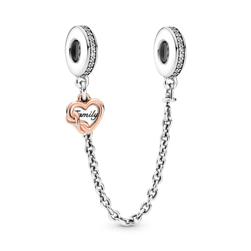 Clear Pavé Safety Chain Clip Charm 925 Sterling Silver Rose Gold Women Festival Jewelry Gift Fit Pandora DIY Bracelet Pendant images - 6