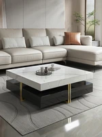 square tea table light luxury high sense modern square table italian living room household black and white rock board 1 1m squar
