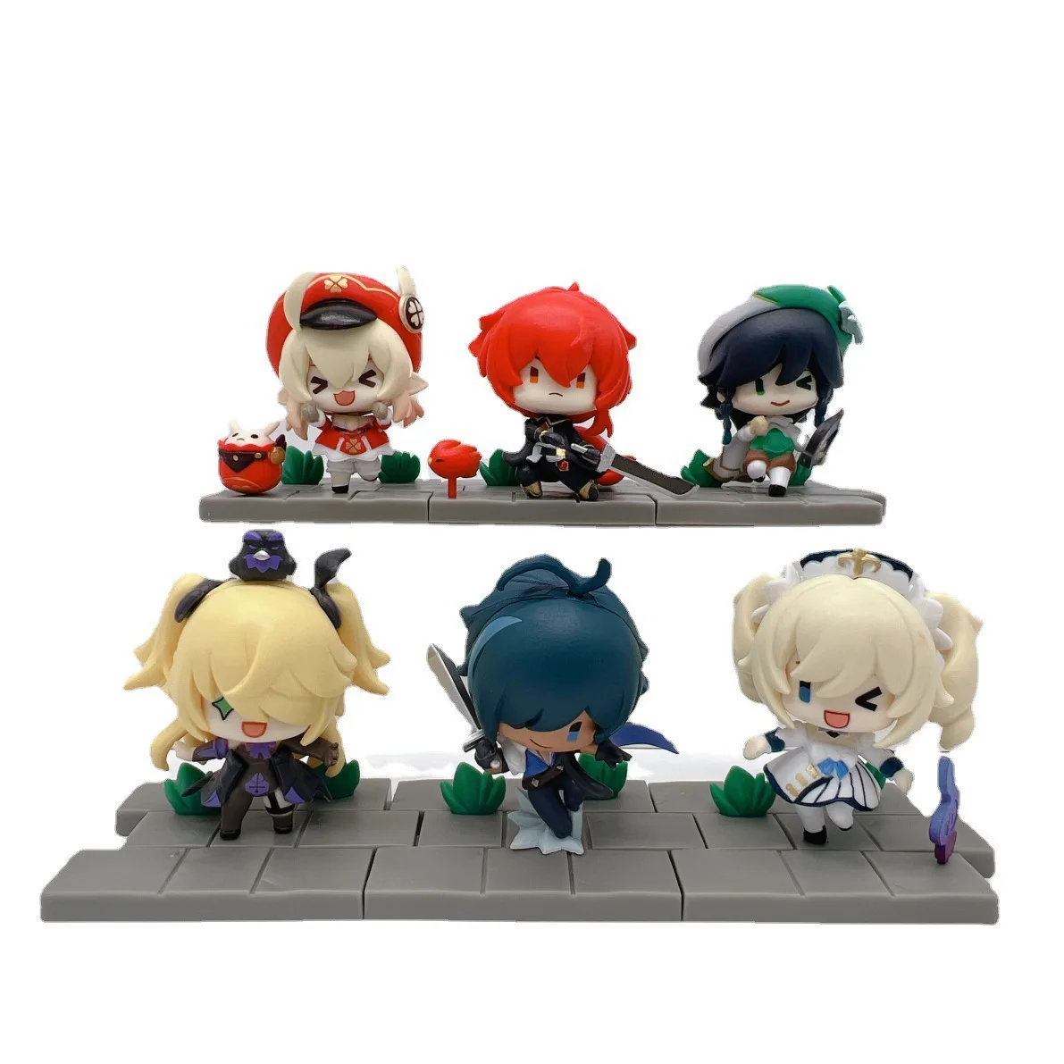 

6PCS Anime Genshin Impact Klee Diluc Venti Fischi Kaeya Battlefield Heroes Theme Series Action Figure Collectible Doll Model