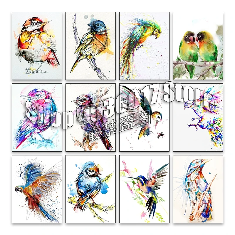 Watercolor Birds 5d Diy Diamond Painting Cross stitch kits Diamond Embroidery Mosaic Full Gifts decoración hogar ダイヤモンドアート