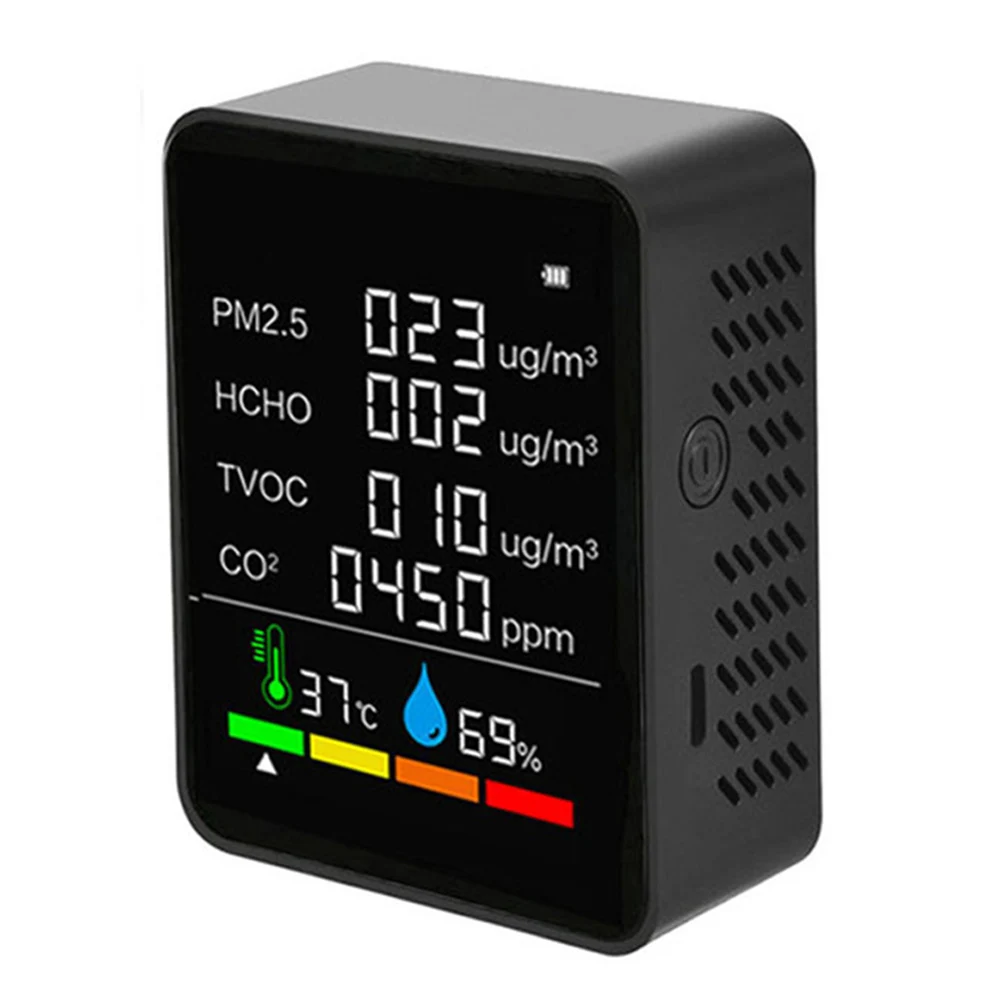 

6 в 1 C02 метр PM2.5 PM10 HCHO TVOC CO2 CO монитор Цифровой тестер температуры и влажности Многофункциональный детектор качества воздуха