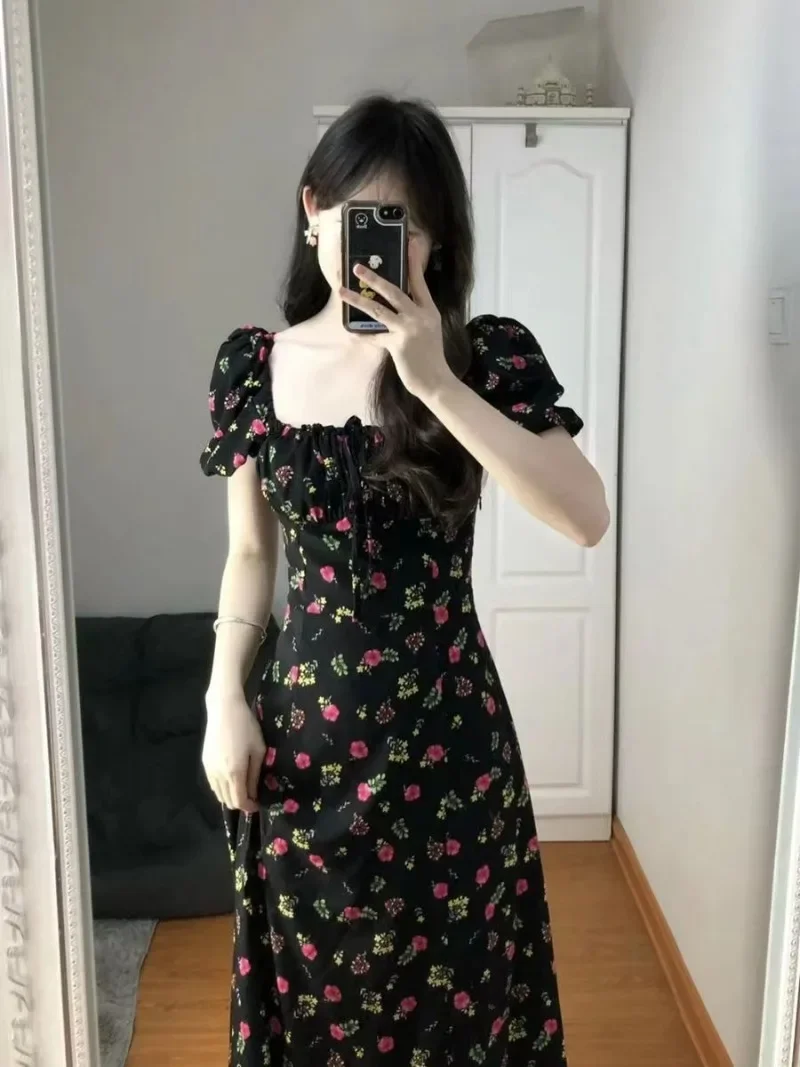 Летние женские платья с пышными рукавами элегантные юбки во французском стиле