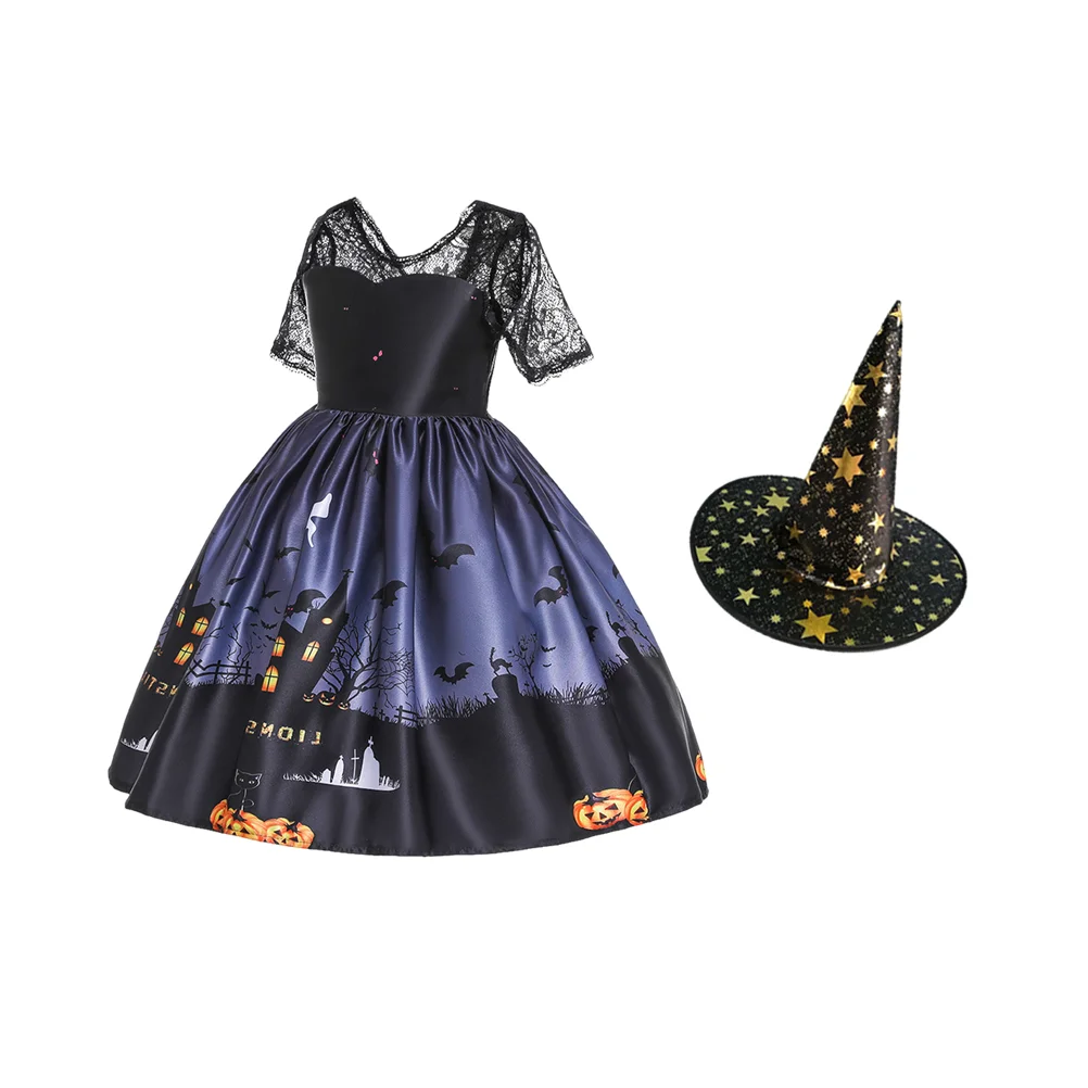 

1PC Halloween Children's Dress Cartoon Skirt Halloween Witch Costume Outfit Masquerade Cosplay Dress Set (Black + Adult woman
