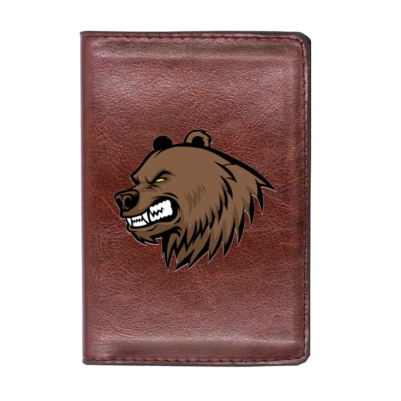 Высококачественная Кожаная Обложка для паспорта с принтом головы медведя злого