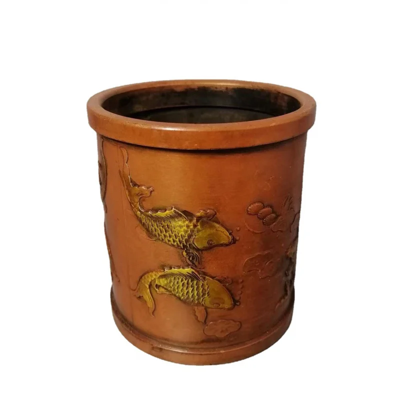 Антикварный антикварный медный утолщенный красный держатель для ручки с рыбой