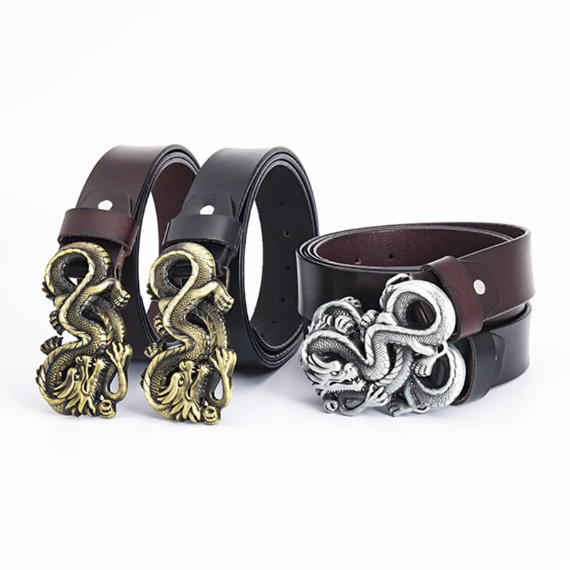 Men's Button Punk Personality Retro Fashion Chinese Style Chinese Dragon Rock Casual Young Cowhide Belt