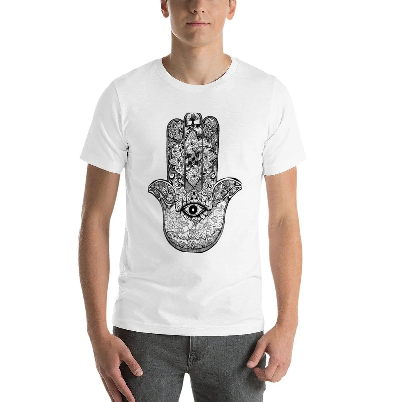 Фото Футболка Hamsa Hand 2.0, мужская футболка из 100% хлопка, роскошные брендовые футболки для мужчин, футболки с графическим рисунком, мужская однотонная футболка №3