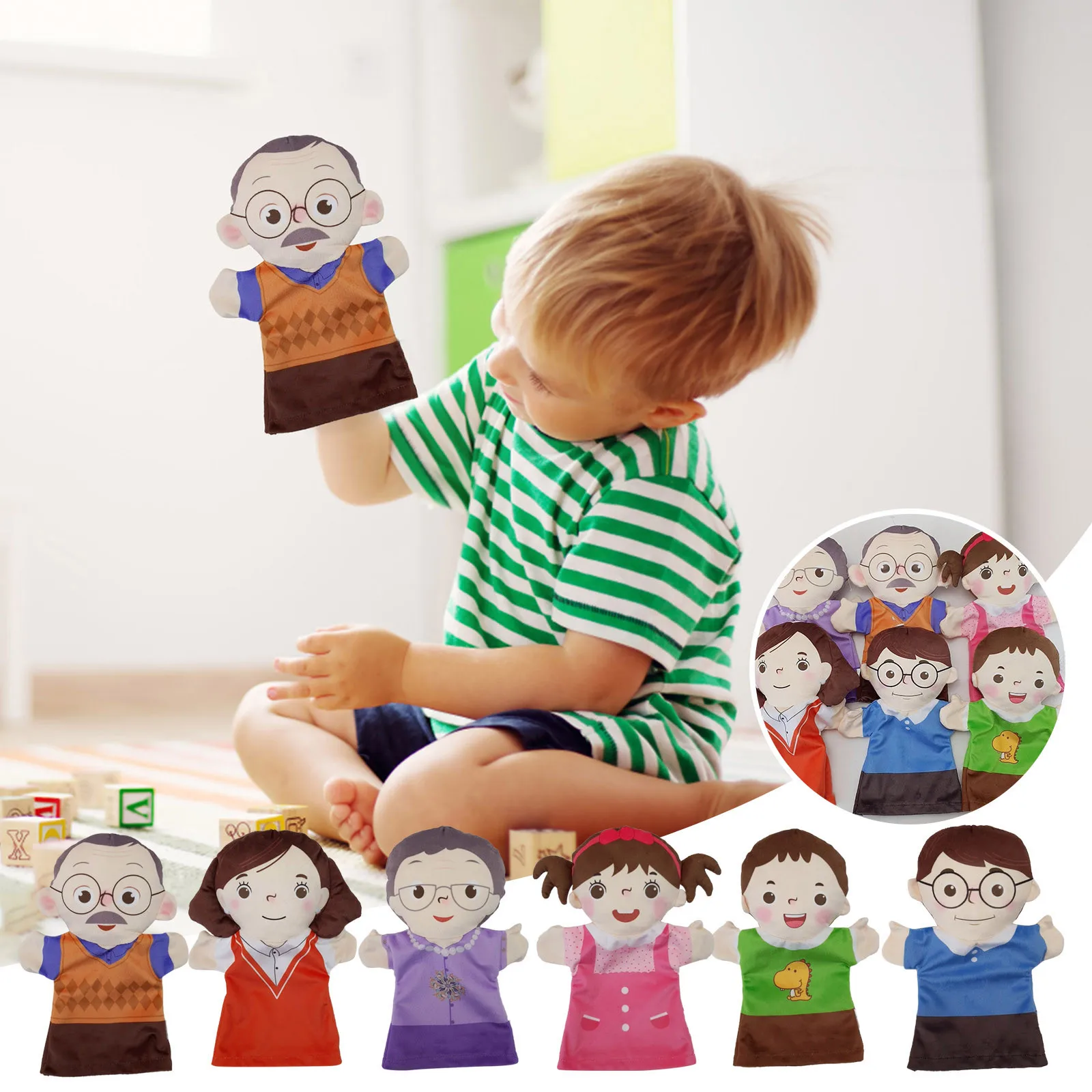 

Mouth Move Plush Hand Puppet Grandma Mom Girl Boy Grandpa Dad Family Finger Glove Hand Education Bed Story Learn Funny Toy Dolls