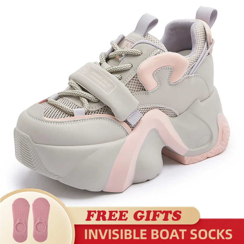 8CM Women Summer Shoes Platform Sneakers Soft Sole Chunky Air Mesh Heel Women Fashion Sneaker Breathable Sneakers Woman Shoes