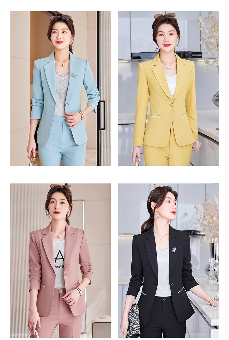 Women Pant Suit Female Pink Yellow Blue Black Solid Formal Blazer Jacket and Trouser 2 Piece Set For Office Ladies Work Wear 4XL