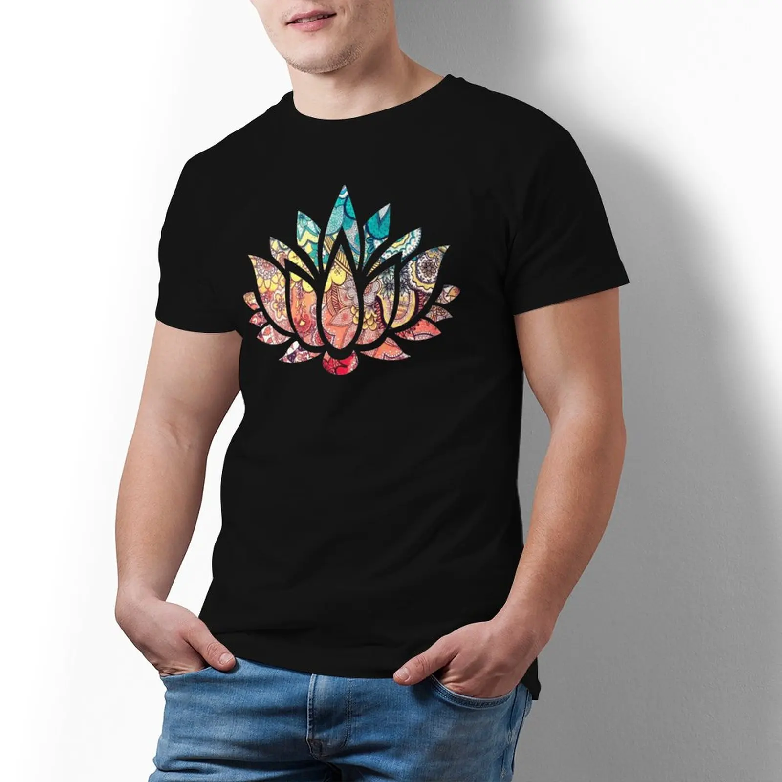 

Футболка мужская с цветочным принтом лотоса, 100% хлопок, короткий рукав