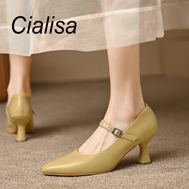 Cialisa Women Pumps New Arrival Spring 2023 Fashion Party Dress Elegant Buckle Strap High Heels Shoes Ladies Footwear 40 Yellow