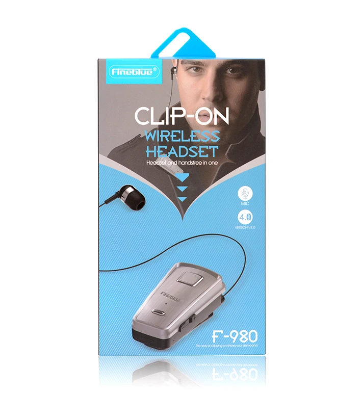 

FineBlue F980 Retractable MINI Wireless Bluetooth Earphones Handsfree Headset Stereo Headphone Clip Mic Phone Call Portable