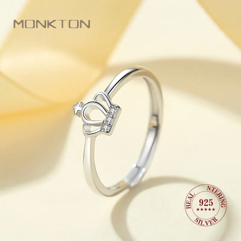 

Очаровательные кольца Monkton из стерлингового серебра 925 пробы для женщин, Открытое кольцо в виде королевской короны со стразами, рождественские подарки, ювелирные изделия для помолвки и свадьбы