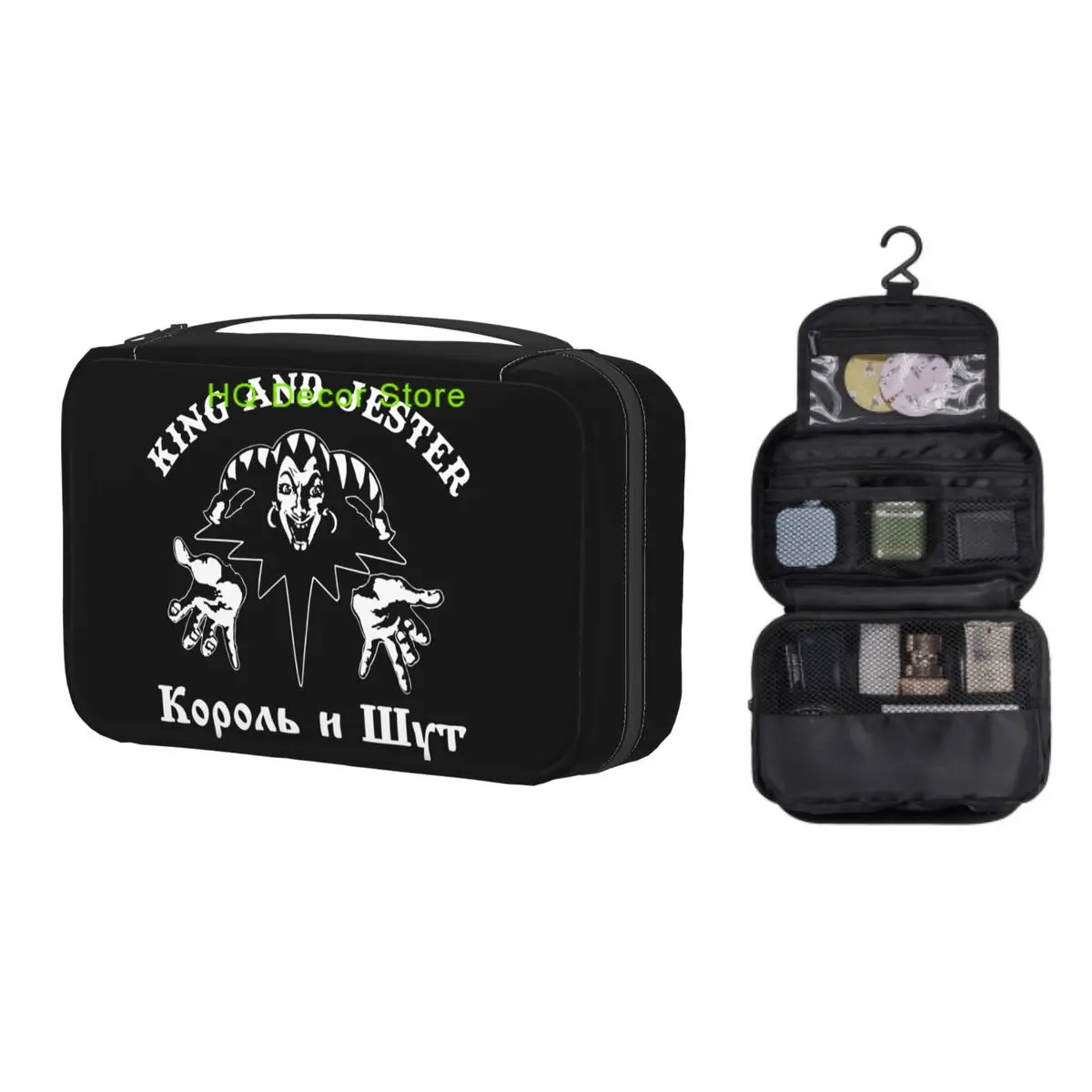 

Korol I Shut Horror Punk Makeup Bag for Women Travel Cosmetic Organizer Kawaii King and Jester Hanging Storage Toiletry Bags