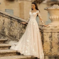exquisite court train wedding dresses a line silhouette 2022 new arrival long sleeve sweethheart applique tulle bride gowns