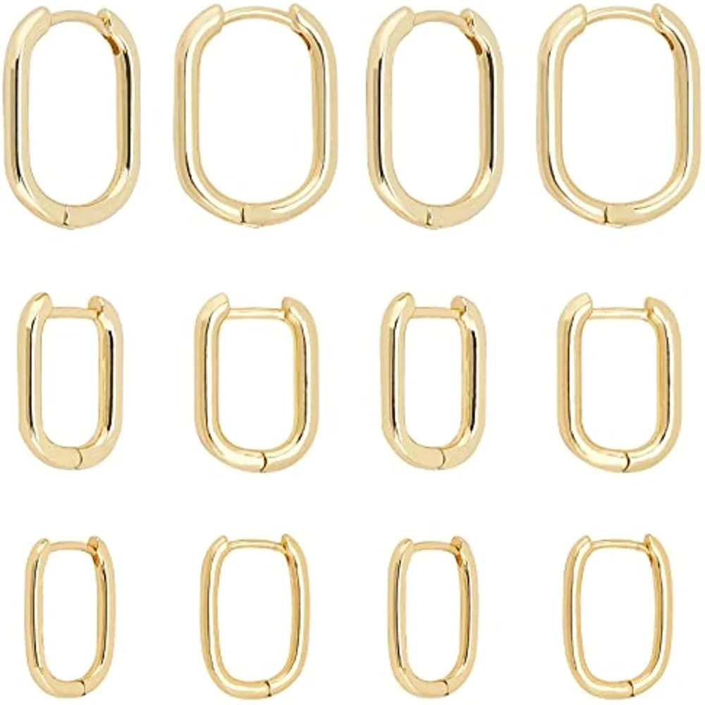 

6 pcs Huggie Hoop Earrings 14K Gold Dainty Oval Leverback Earrings 3 Sizes Tiny Ear Cuff Golden Endless Hoops Earrings DIY