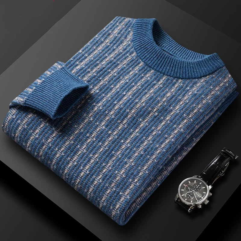 

high Luxury quality 100% pure wool sweater men's fashion jacquard youth pullover casual winter thickening warm knitting sweater