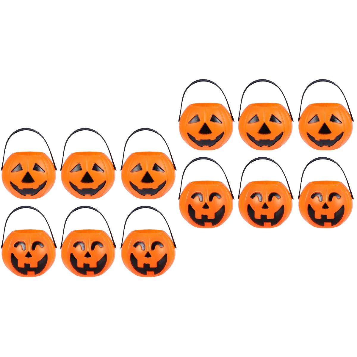 

12 pcs Halloween Portable Pumpkin Shape Bucket Children Trick or Treat Candy Pail Holder 7cm Small Pumpkin Buckets (Bend Eye