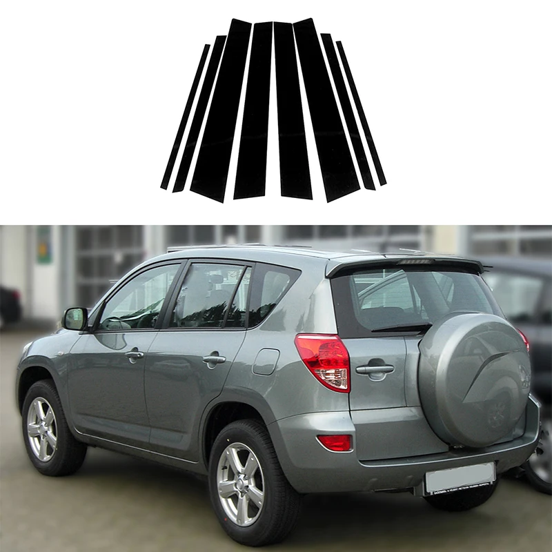 

8Pcs Car Side Window Door Pillar Trim Posts Stickers Black for Toyota RAV4 XA30 2006 2007 2008 2009 2010 2011 2012