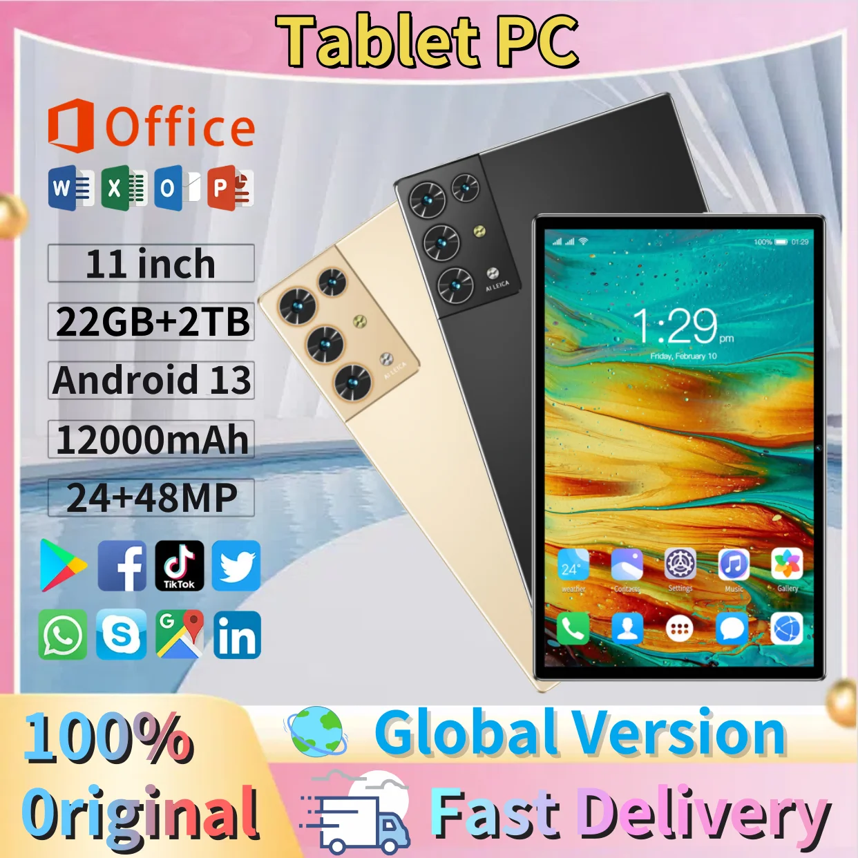 Новый планшет Smasung IPad S30PRO 11 дюймов 4K HD 22 ГБ ОЗУ 2 ТБ ПЗУ Android13 MTK6797 24 МП + 48 Bluetooth 5G GPS с