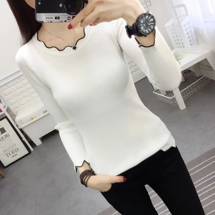

Slim Fit Cropped Pullover Sweater Women's Bottoming Shirt Autumn and Winter Skinny Knitted Top Women's Cotton Knitwear