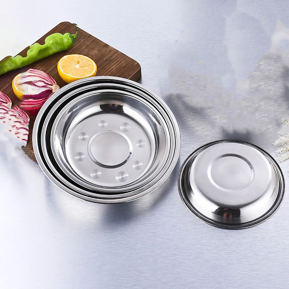 

Steel Stainless Plate Plates Dinner Serving Round Metal Tray Dishes Dish Camping Barbecue Dessertsalad Pan Set Baking Kids