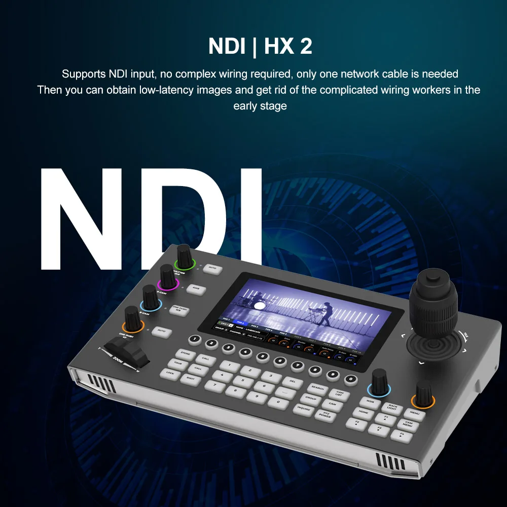 Фото NDI PTZ-контроллер PoE 5,5-дюймовый ЖК-экран, PTZ-камера, контроллер клавиатуры с отслеживанием искусственного интеллекта для общественного питания, образования №3