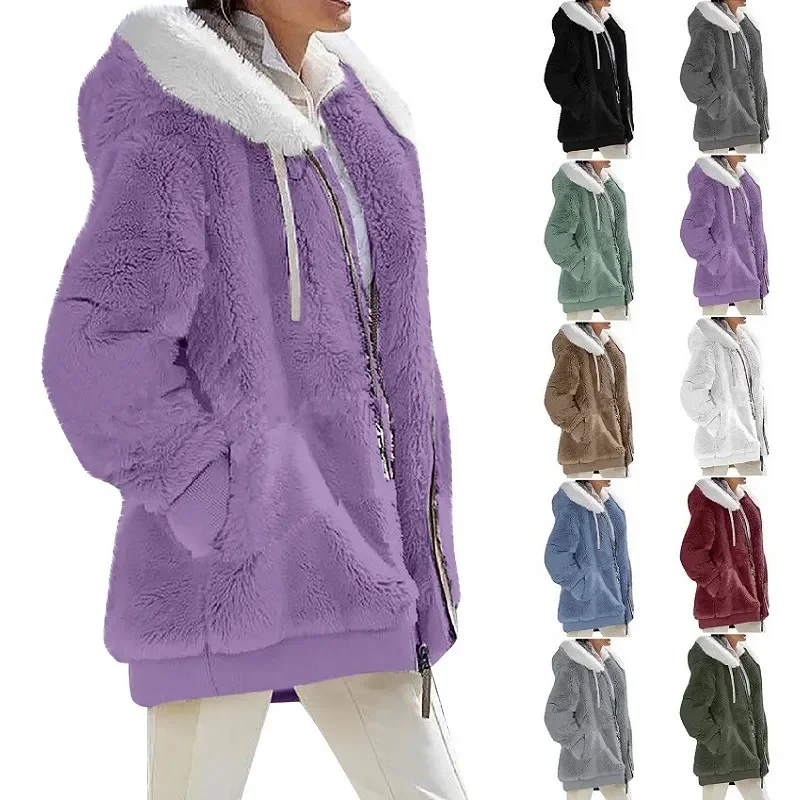 

Зимнее модное женское пальто, Новая повседневная женская одежда на молнии с капюшоном, кашемировая Осенняя Женская флисовая куртка, однотонные женские пальто