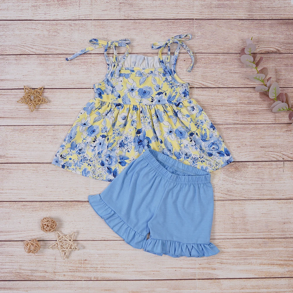 

Toddler Clothing Baby Girl Clothes Set 2pcs Cotton Bluey Suit Floral Bodysuit T-shirt Printing Outfits Lace Shorts For 1-8T Babi
