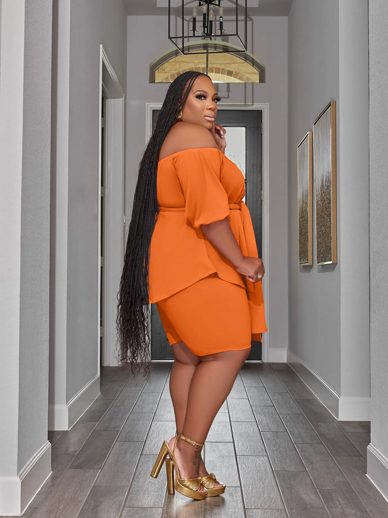 Plus Size Two Piece Outfits Women New in Matching Shorts Sets Loose Top with Bandage Summer Wholesale 3xl 4xl 5xl 6xl