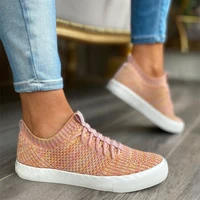 2022 summer new soft bottom knitted elastic lace up single shoes womens large thick bottom casual shoes sneakers luxury shoes