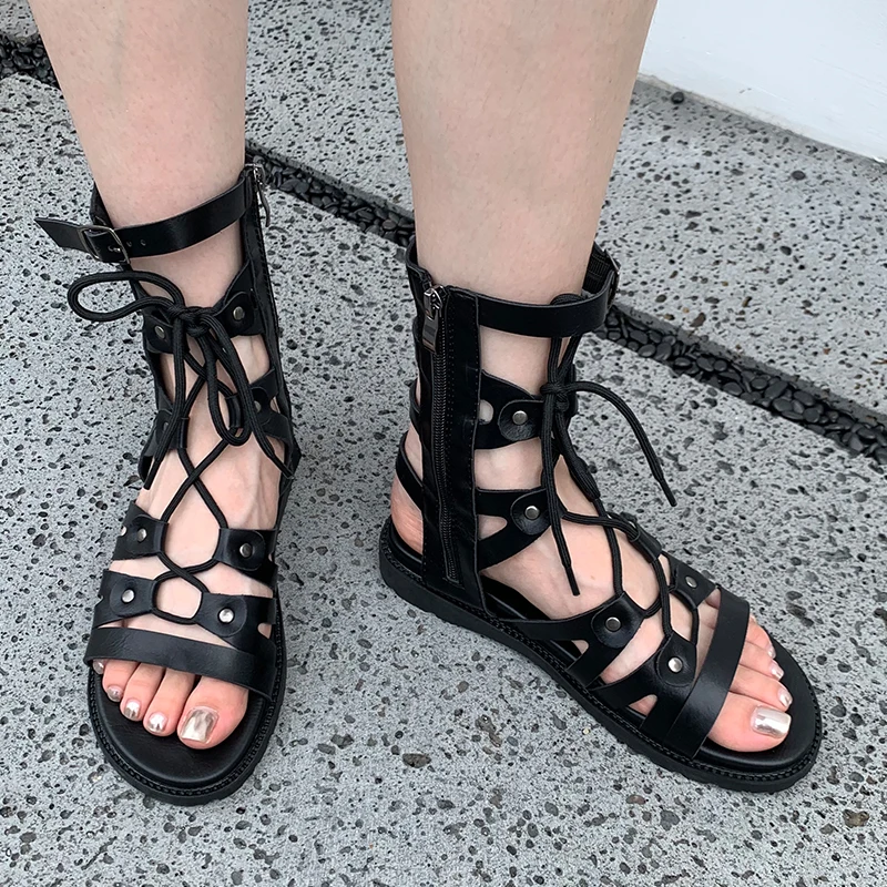 

Сандалии женские с круглым носком, босоножки-гладиаторы, модная брендовая Повседневная Уличная обувь с перекрестной шнуровкой, плоская под...