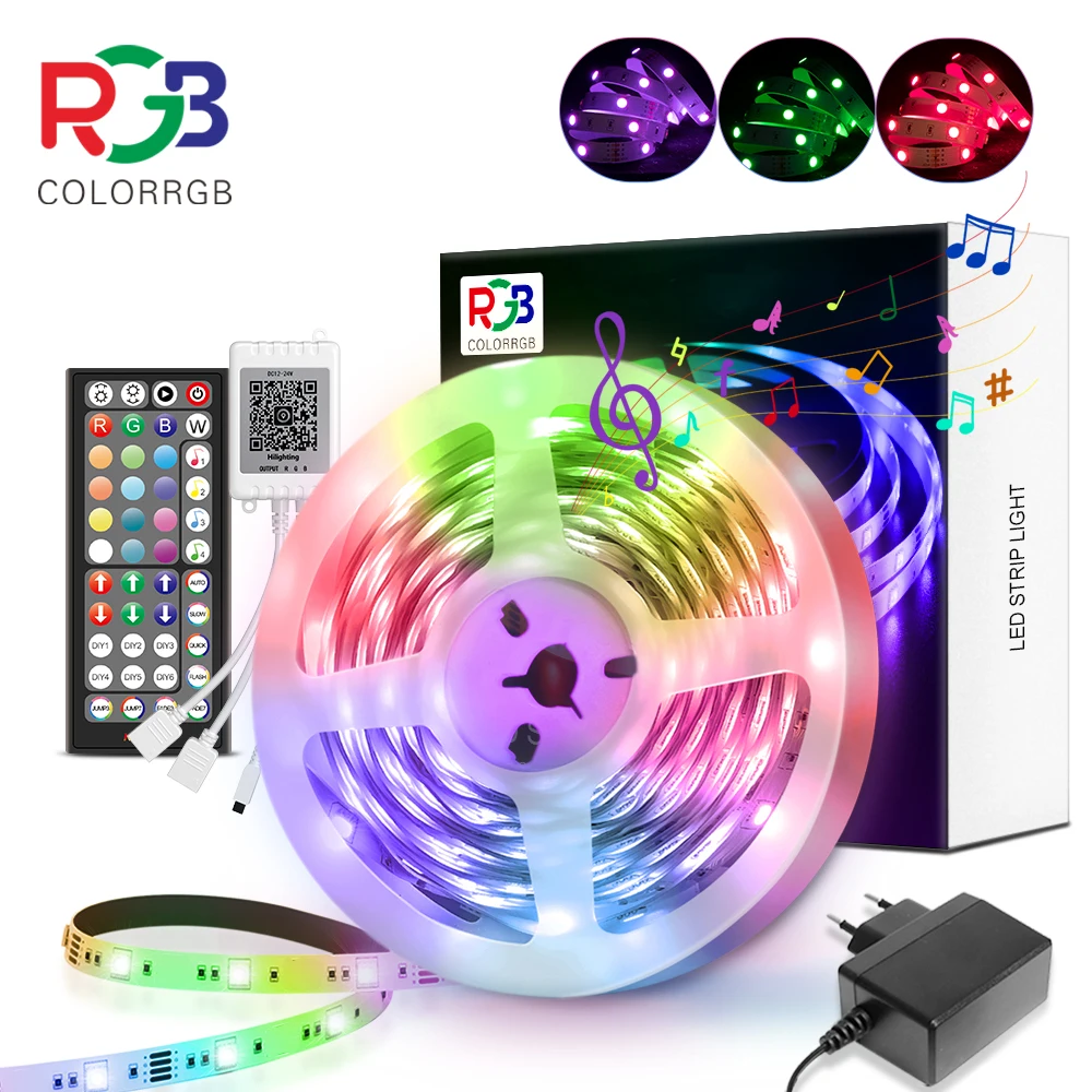 Светодиодная лента 5-40 м RGB музыка синхронизация изменение цвета, светодиодные лампы Bluetooth с дистанционным управлением через приложение, светодиодная лампа для домашнего декора