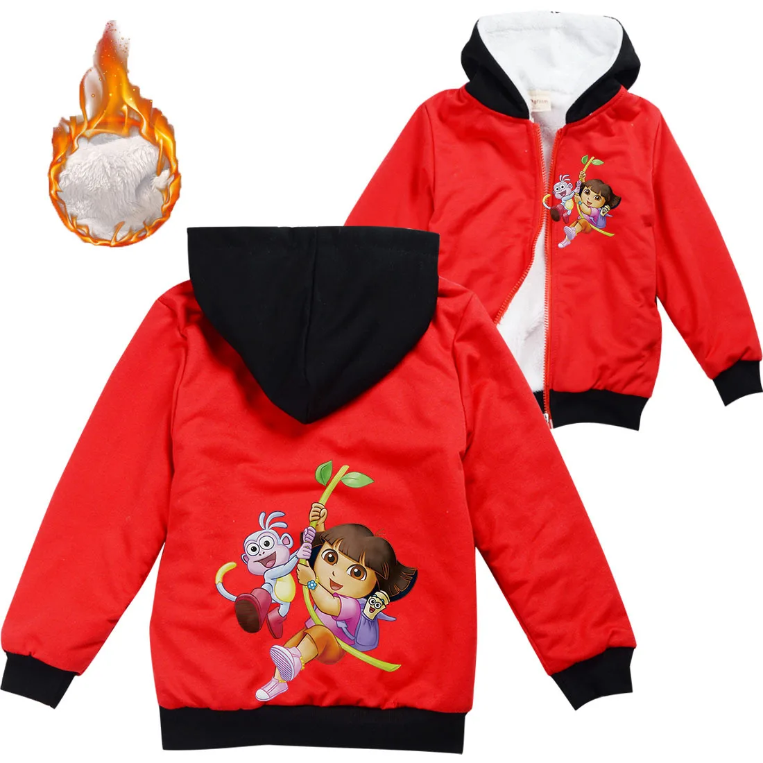 

Dora The Explorer Child Cotton Jacket Zipper Kids Clothing Thickened Coat Winter Clothes for Girls Parkas Little Baby Outerwear