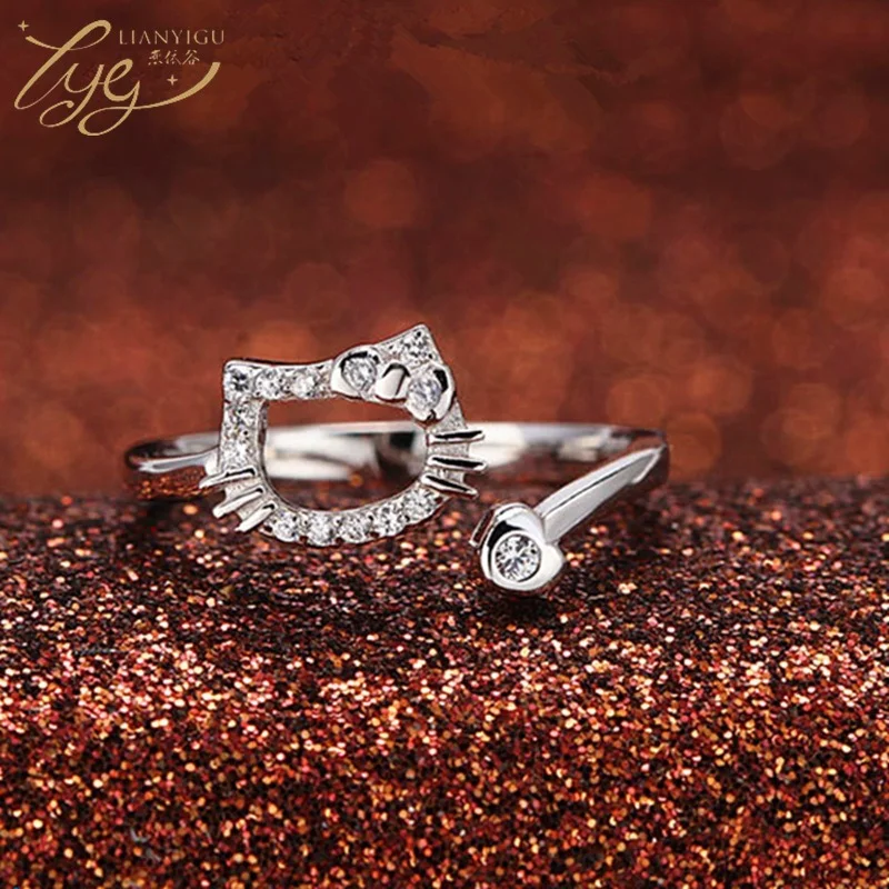 

Kawaii Sanrioed Anime series HelloKitty cute fashion high value simple open adjustable ring accessories girlfriend small gift