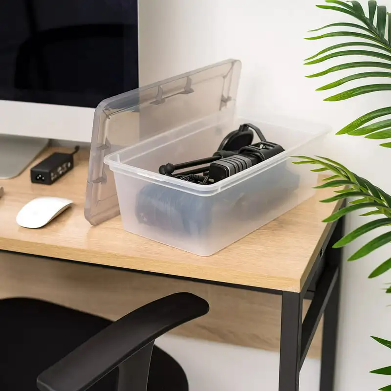 

Stunning & Durable Gray Set of 10 6 Quart Clear Plastic Snap Top Storage Boxes