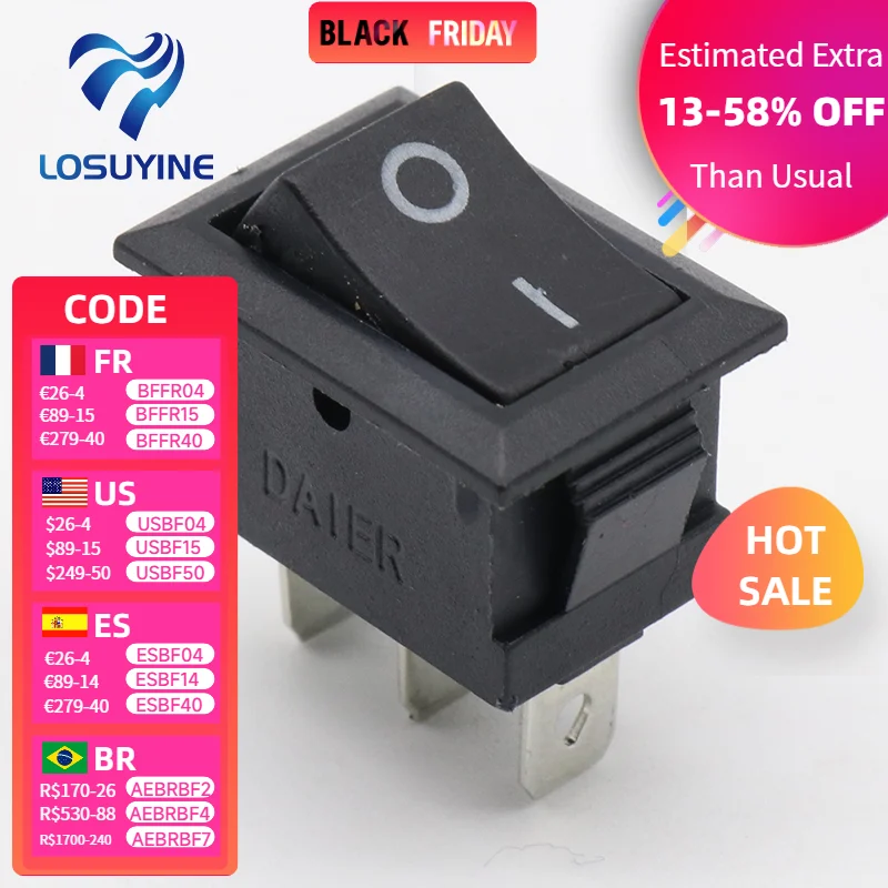 

Импортные тумблеры 10 шт./лот, 3 контакта, 3 А, 250 В, 6 А, 125 В