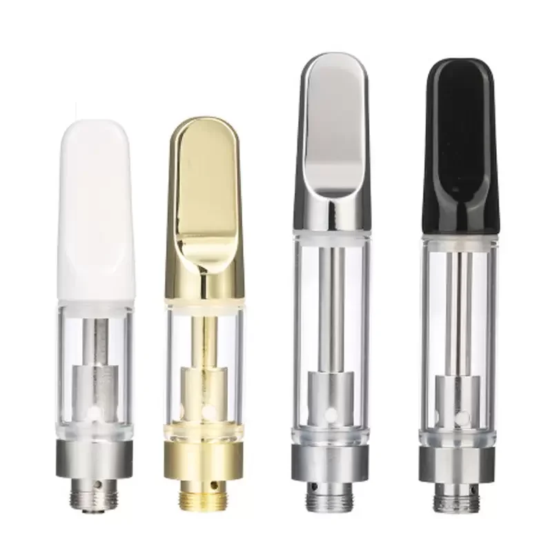 

50pcs CC-ell Ceramic Vape Cartridges Atomizers 0.5ml 1.0ml White Black Gold Silver Wood Drip Tip 510 Thread No Leak Cartridge